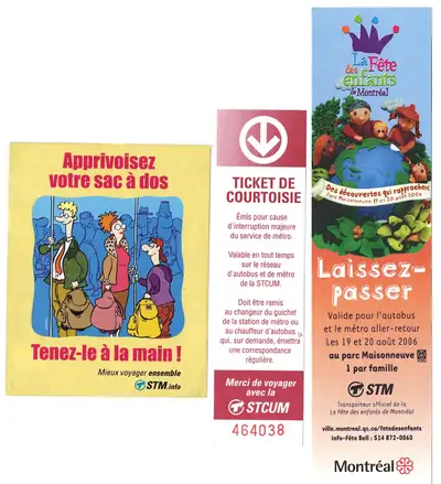 Autobus Montréal STCUM STM Différent Billets, View more