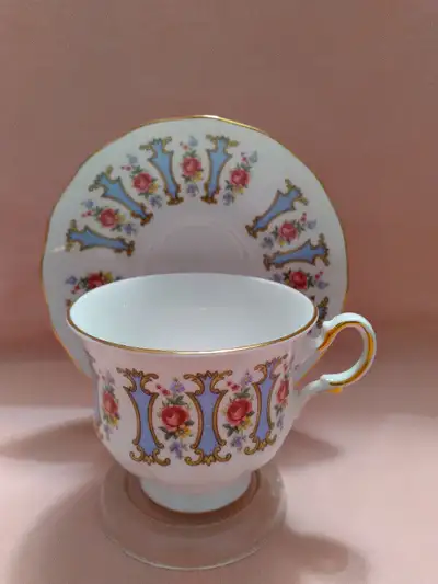 A beautiful, rare cup and saucer (1955-1964) by Queen Anne Ridgway Potteries Ltd. Pattern no. 8512 i...