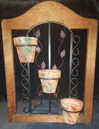Arched Wood Window Frame with Planters Wall Decor
