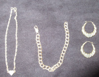 Silver ankle bracelet w/heart, earrings w/hearts + 7" bracelet