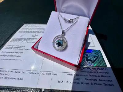 #856 - 14kt White Gold, EFFY Panther Pendant Necklace 16-18”, View more