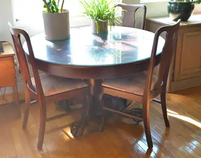 Antique Carved Pedestal Expandable Mahogany Dining Table, View more