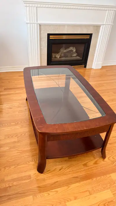 wood coffee table with glass top, View more