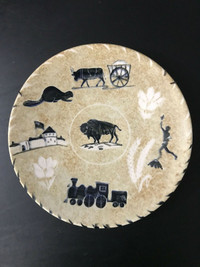 Pottery, 101/2” Plate-ManitobaWheat,FortGarry,Locomotive,Beaver