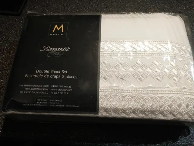 Mantles romantic fine embroidered bed linen double sheet set. in Bedding in Oakville / Halton Region - Image 2