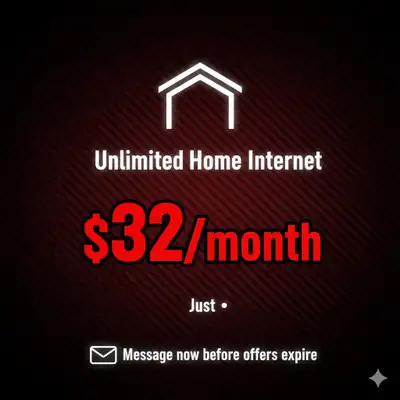 $32 UNLIMITED HOME INTERNET No Contracts No Activation Fees Free Installation No Modem Charges Simpl...