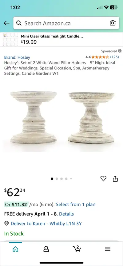 New Hosley's Set of 2 White Wood Pillar Candle Holders - 5" High, View more