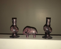 Soapstone Elephant & Candlestick Holders