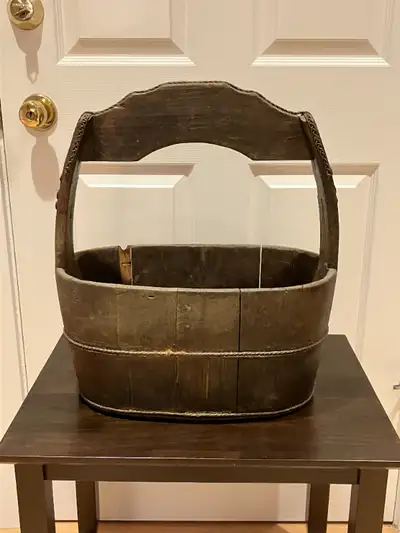 Antique 1920's Wooden Water Well Bucket With Handle, View more