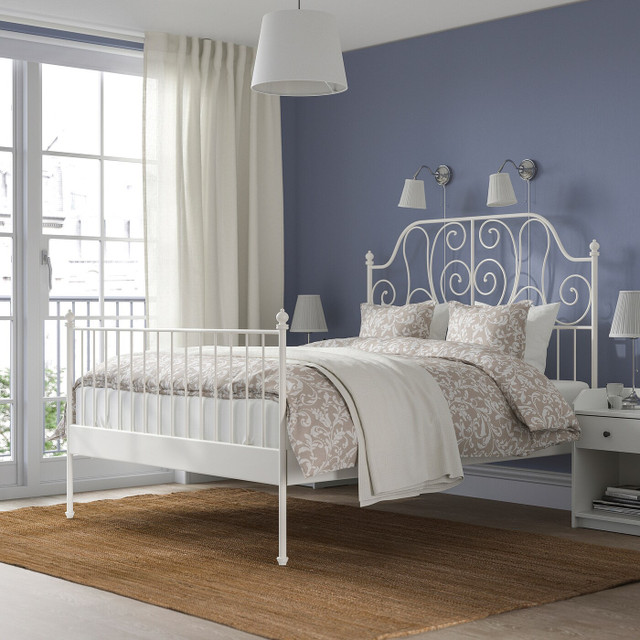 Ikea queen size white metal bedframe $200 in Beds & Mattresses in Calgary - Image 2