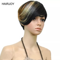 BNWT!!! Short Straight Black Mixed Blonde & Brown Wig With Bangs