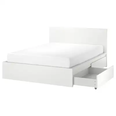 IKEA MALM Queen Bed Frame with 2 Storage Boxes – White, View more