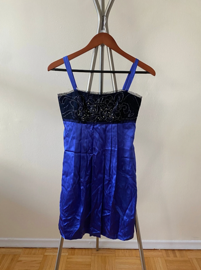 BCBG Max Azria Blue Silk Rhinestone Cocktail Short Dress Size 0, View more