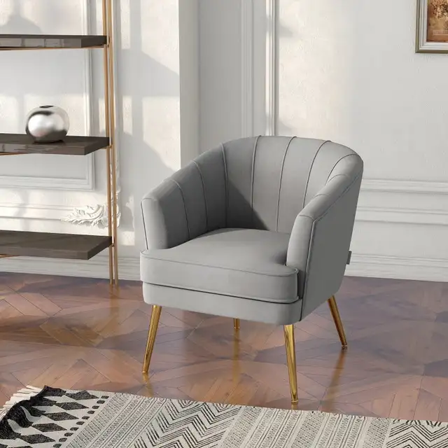 Fabric Armchair, Modern Accent Chair with Gold Metal Legs for Li in Chairs & Recliners in Markham / York Region - Image 10