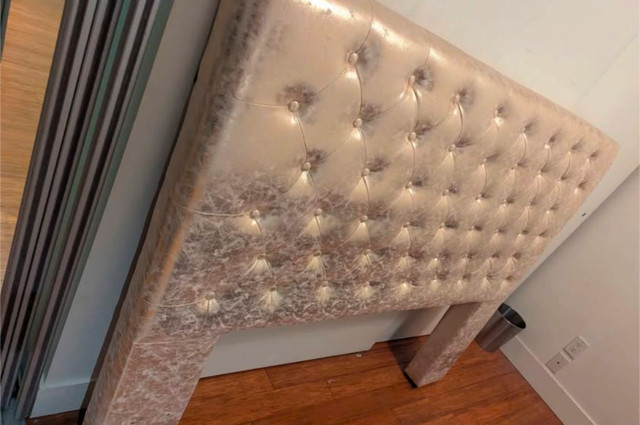 Gold Padded Queen-size Headboard in Beds & Mattresses in Kelowna