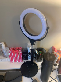 Desk ring light with a stand and a phone holder