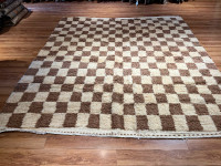 Large Moroccan Beni Ourain (Wool) Beige and Brown Checkered Rug