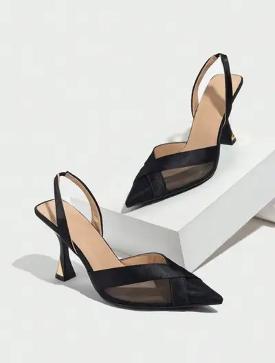Women’s Pointy Toe Slip-On High Heel Pumps With Mesh Detail. Elegant For Commuting, Party, Wedding....
