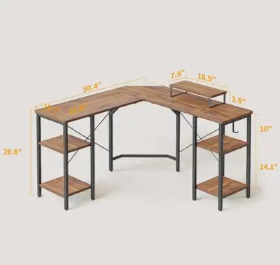 L-shaped Wood Desk - Perfect for School or Home Office, View more