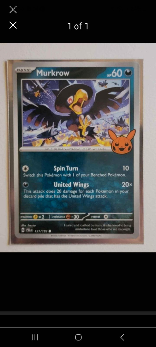 POKÉMON CARDS HALLOWEEN TRICK OR TRADE MURKROW BASE in Arts & Collectibles in City of Toronto