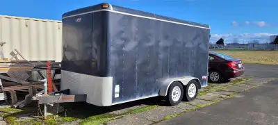 4800lbs capacity with side door Enclosed box is 14.5' x 7' x 7' Trailer is 18' long with frame Small...