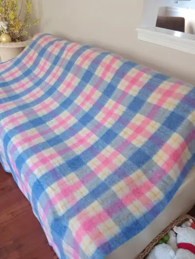 Vintage 1960s Ayers Wool Checked Blanket, View more