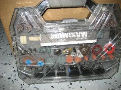 Brand Maximum Unopened rotary tool accessory set. 288 pieces for grinding and sanding. pick up only.