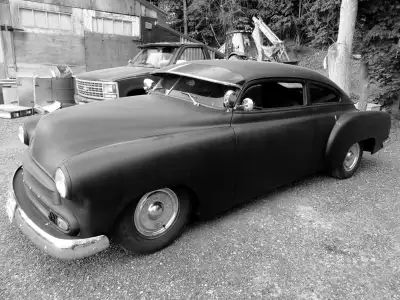 1951 CHEVY FLEETLINE TORPEDO BACK 4" CHOP Rare rust free Southern car, in black primer Rebuilt Chevy...