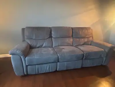Dual reclining suede sofa, View more