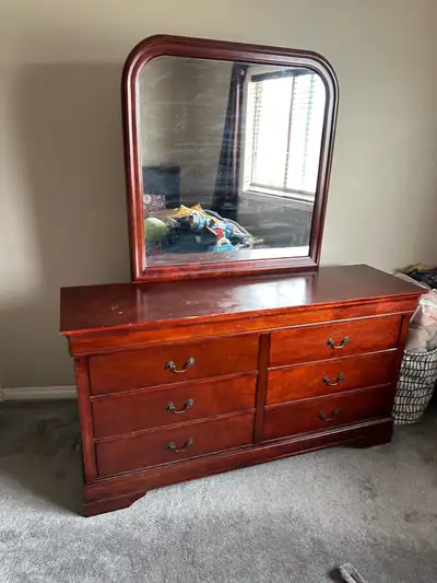 Solid Wood Dresser with Large Mirror – Excellent Condition, View more