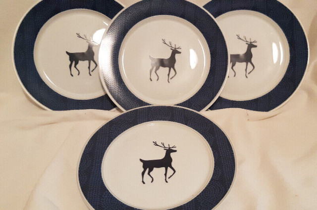 Set of 4 Dessert Plates - With Stag in Center and Blue Pattern in Kitchen & Dining Wares in Hamilton - Image 2