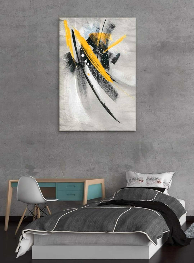 24"x36" Black White Yellow Modern Abstract Canvas Wall Art in Arts & Collectibles in City of Toronto - Image 4