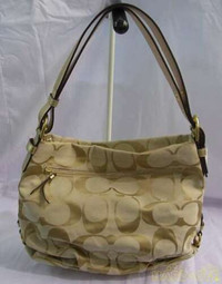 Authentic Coach Signature Beige Hobo Satchel Shoulder Bag F15067