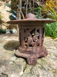 Garden Decor - Vintage Rustic Metal Lantern and Bird Feeder