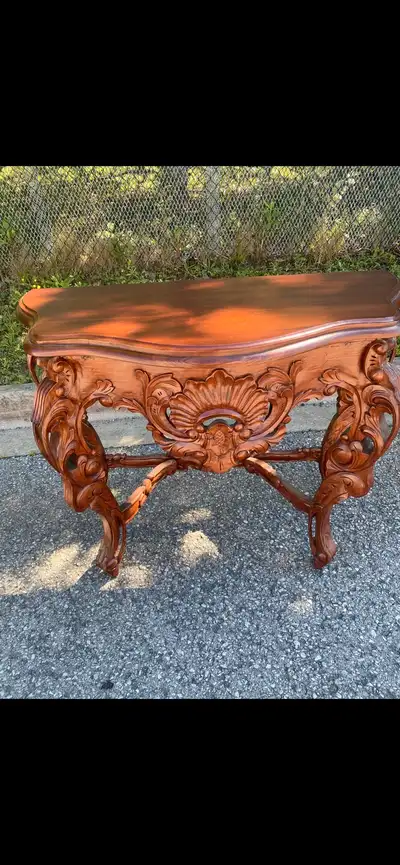 Antique Ornate Wood Carved Console/ Hall Table, View more