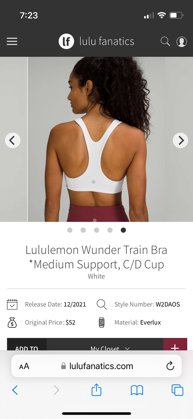 NWT Lululemon Wunder Train Bra size 4 white W2DAOS in Women's - Tops & Outerwear in Napanee - Image 2