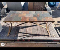 Wrought Iron and Slate Table 48" L x 20" H x 24" W
