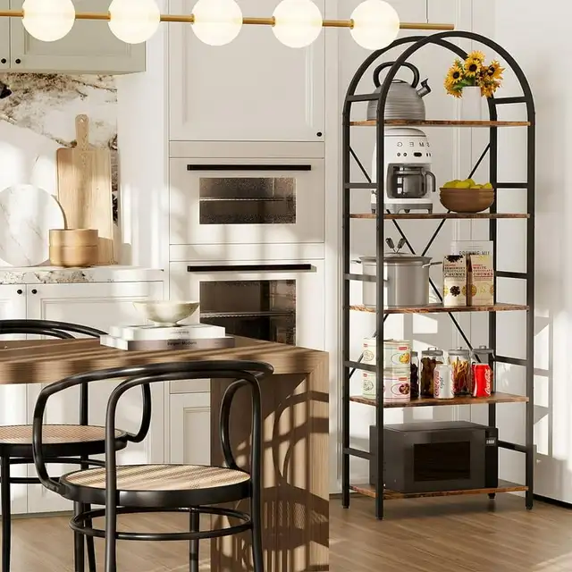 5-Tier Arched Bookcase, Wood Rustic Brown, 23.5x11.8x65.3 in in Bookcases & Shelving Units in Markham / York Region - Image 6