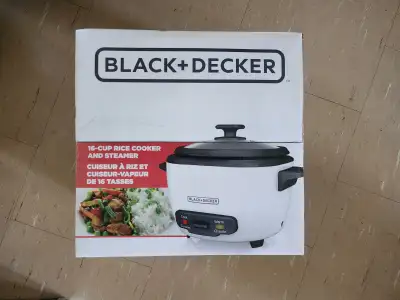 Black + Decker 16-cup rice cooker and steamer. Brand new in packaging.