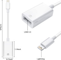Lightning to USB Camera Adapter, USB 3.0 OTG Cable for iPhone