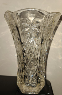 Vintage Tall Sunburst Scalloped Rimmed Cut Glass Vase