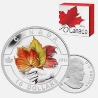 Pièce de monnaie coloré de 10$ en argent fin O CANADA 2013.