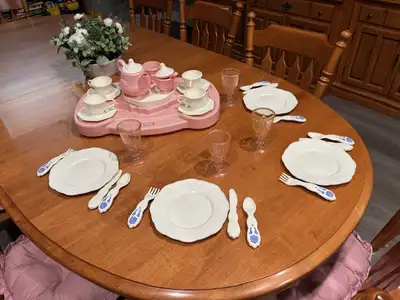 Little Tikes fancy dishes, wine glasses, cutlery and tea set.