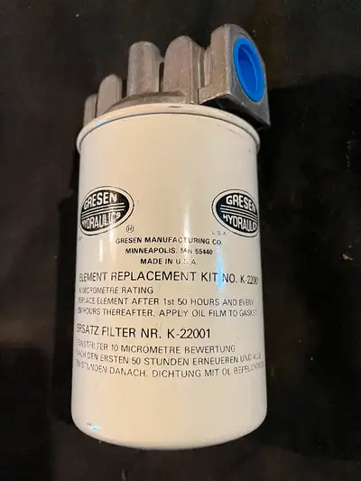 I have a Gresen hydraulic filter with a 10 micron spin on filter. It has 3/4" NPT fitting for both i...
