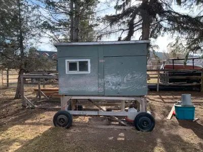 Rolling chicken coop. Everything you need for chickens. This coop is 4x8’. It’s insulated with rigid...
