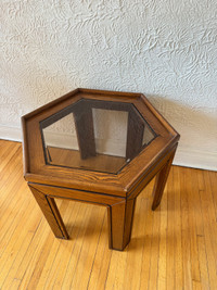 vintage wooden table with glass centre