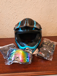 Youth Lg Black and Light Blue Motocross helmet
