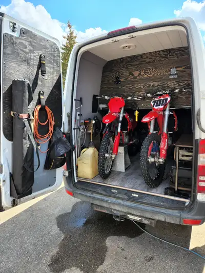 2012 sprinter converted in 2021. This is the ultimate moto van. Its setup to load in 2 dirt bikes wh...