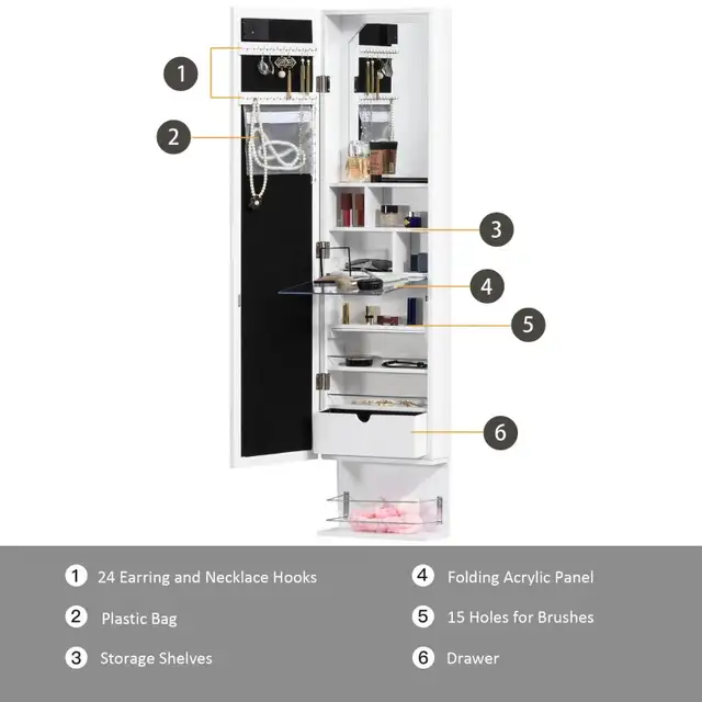 Mirror Jewelry Cabinet Armoire, Jewelry Organizer with 18 LED Li in Home Décor & Accents in Markham / York Region - Image 7