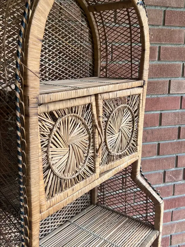 DELIVERY - 1970s Vintage Wicker & Rattan Sunburst Arched Shelf ...